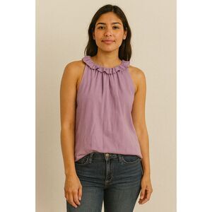Trina Turk Lavender Ruffle Neck Sleeveless Cotton Blouse (Size XS)
